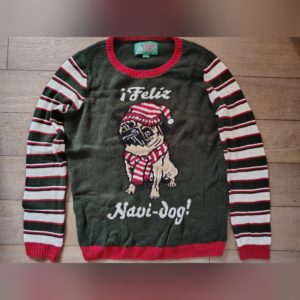 Ugly Christmas Sweater - Green and Red Feliz Navi-dog